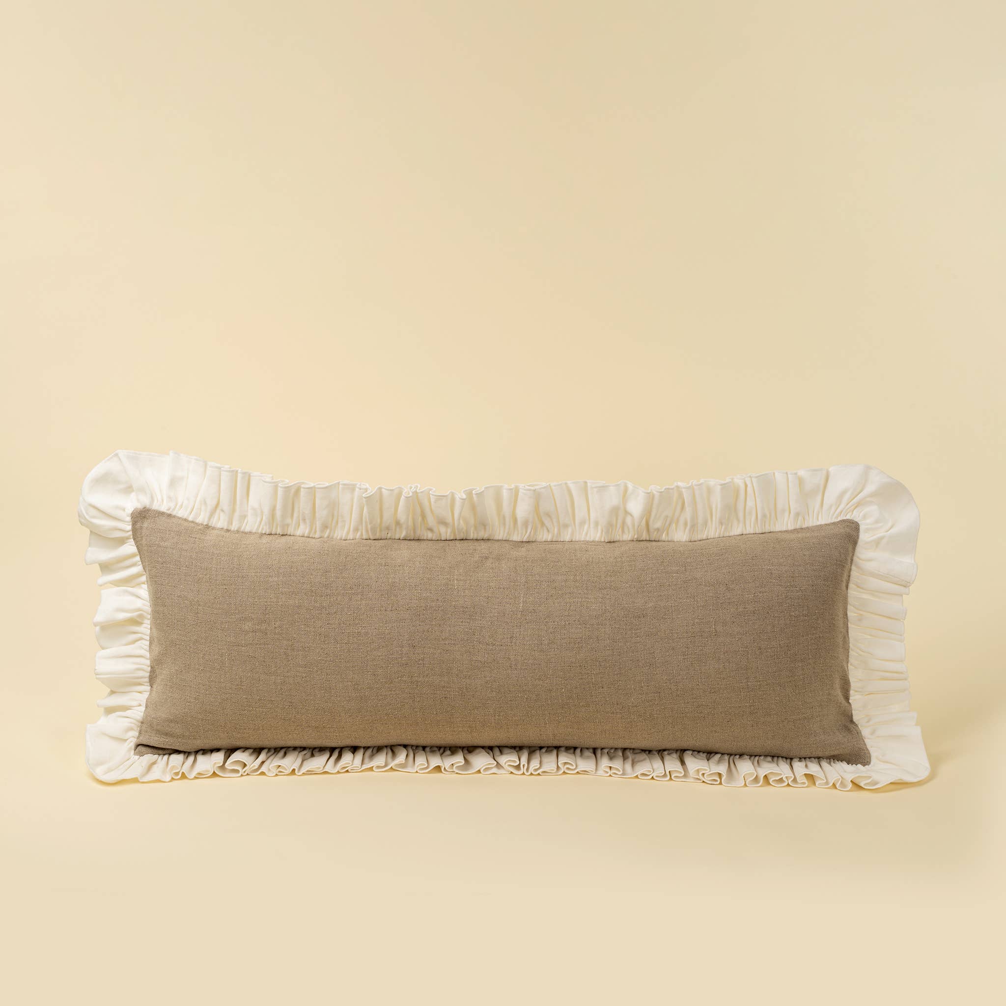 15x42 Velvet Ruffle Linen Pillow, Ivory