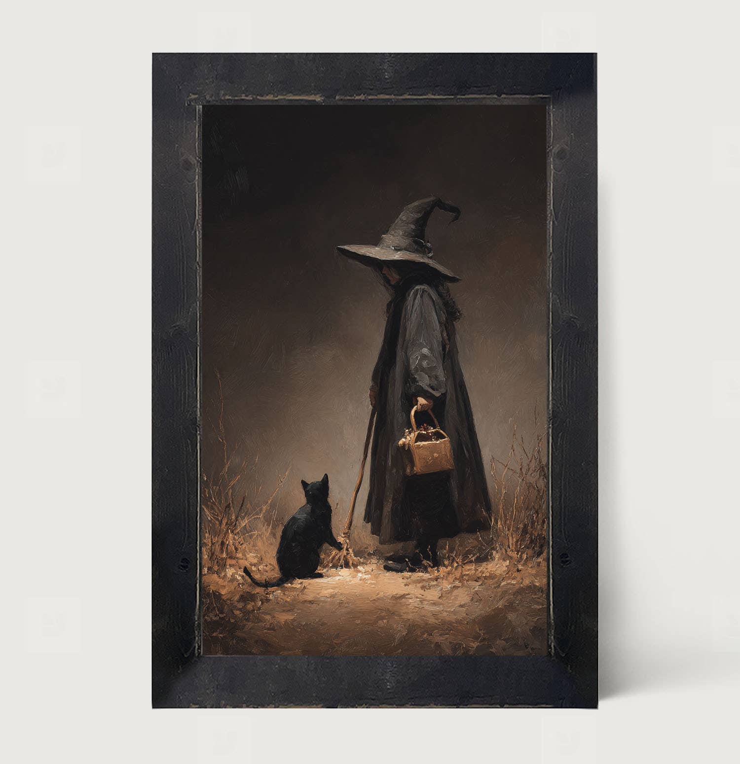 Witch with Black Cat on Path - Vertical Frame
