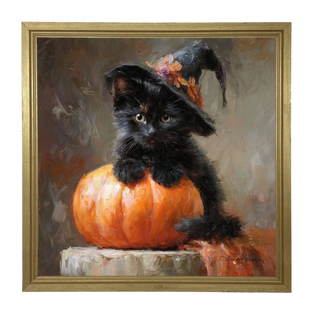 Black Kitten with Pumpkin