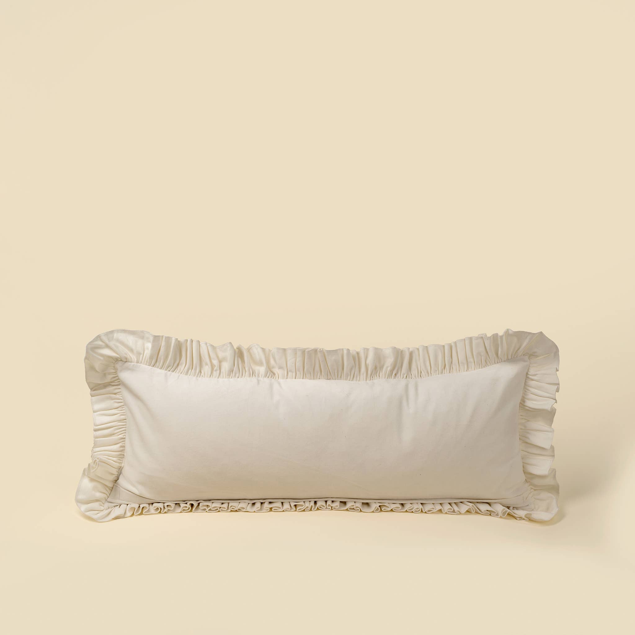 15x42 Velvet Ruffle Linen Pillow, Ivory