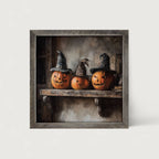 Trio of Jack-o-Lanterns in Witch Hats