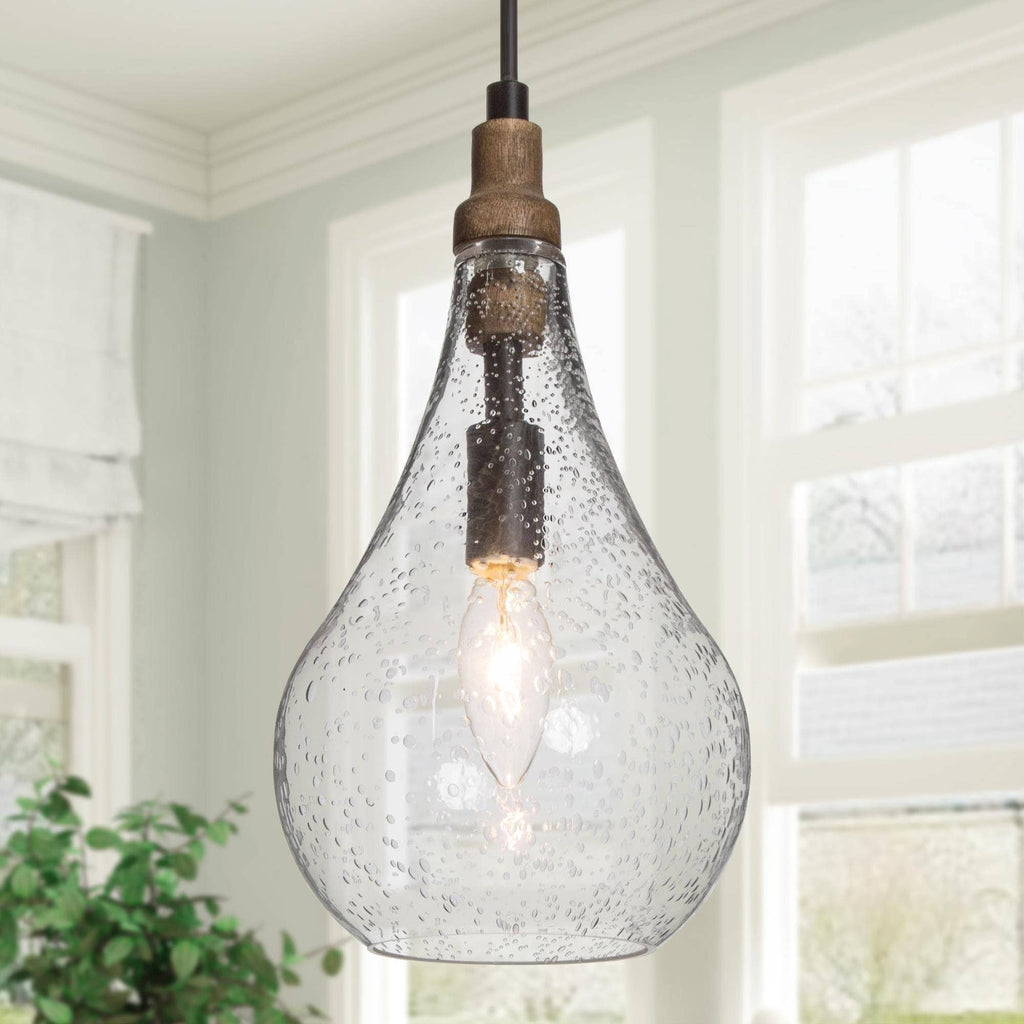 Tethyne 1-Light Wood Glass Pendant Light