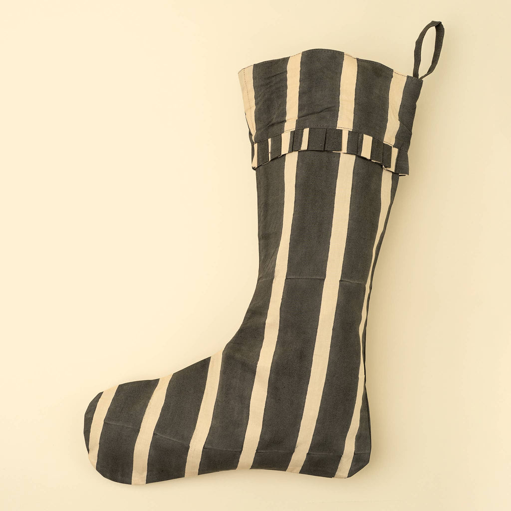 Block Print Stripe Stocking, Charcoal