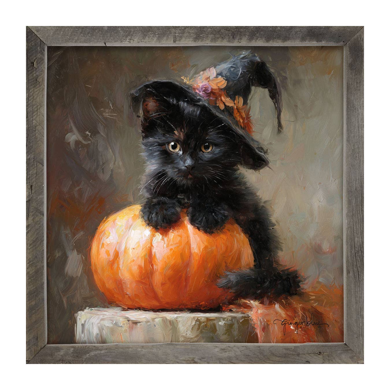 Black Kitten with Pumpkin