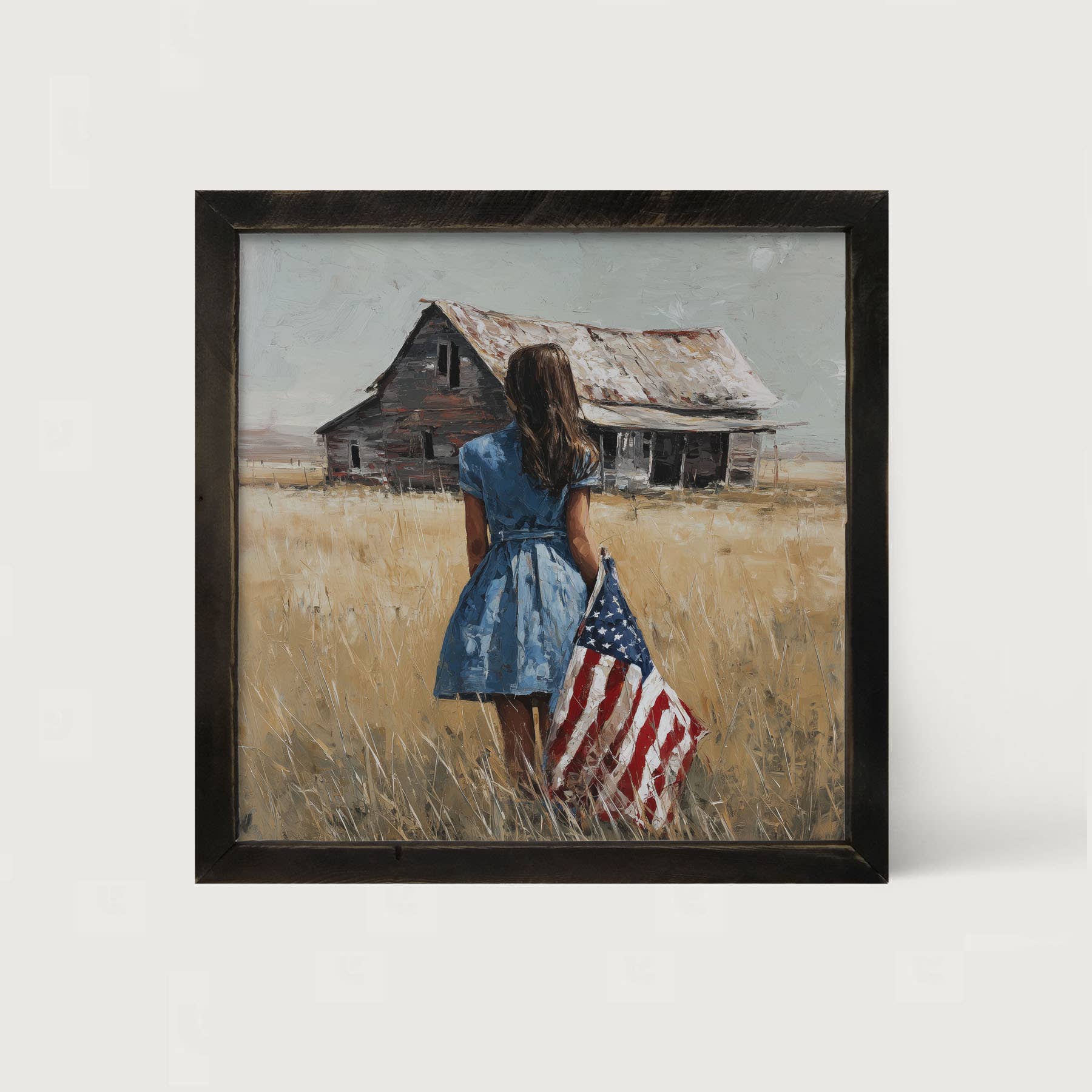 Child With Flag - Girl in Blue Dress