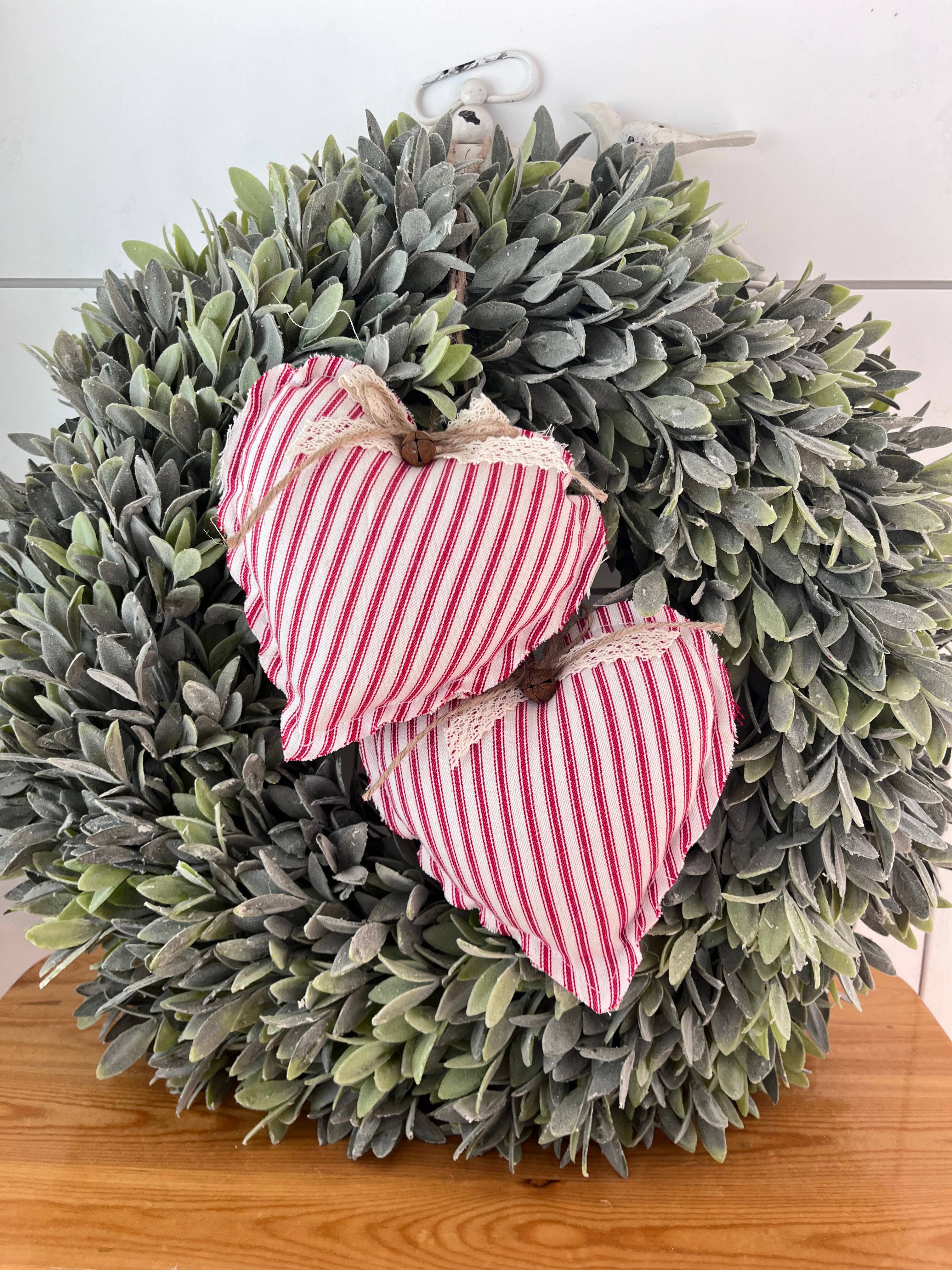 Valentine Rustic Hanging Hearts | Red Ticking