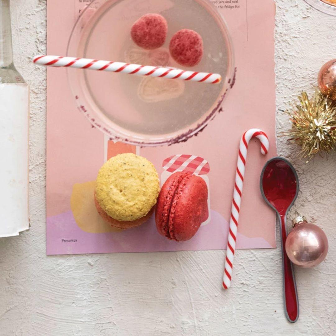 5" Glass Candy Cane Shaped Stir Sticks, Red & White - Boxed Set of 6