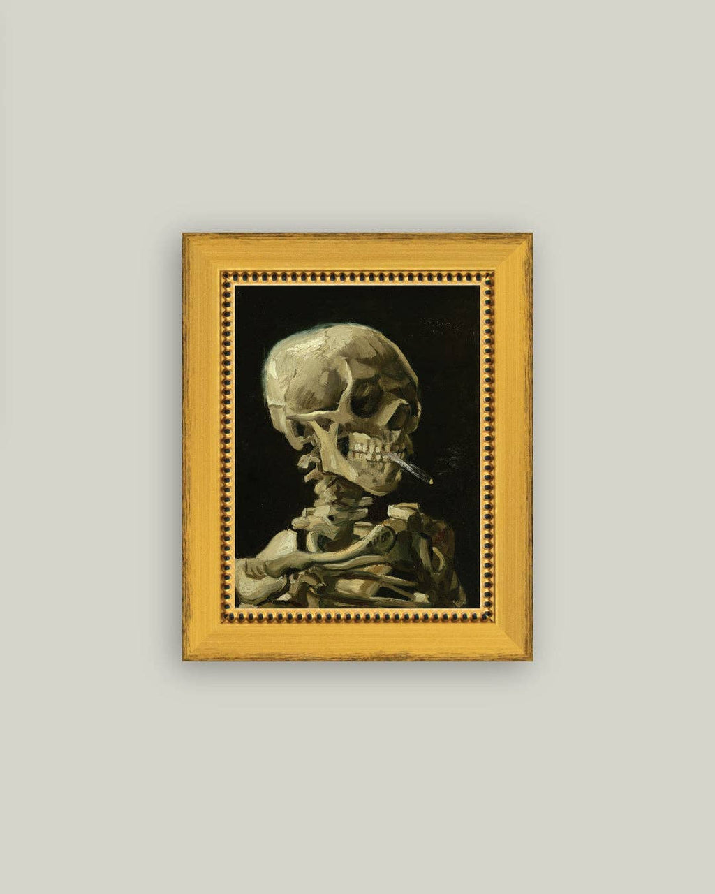 Skull with Cigarette Framed Antique Art