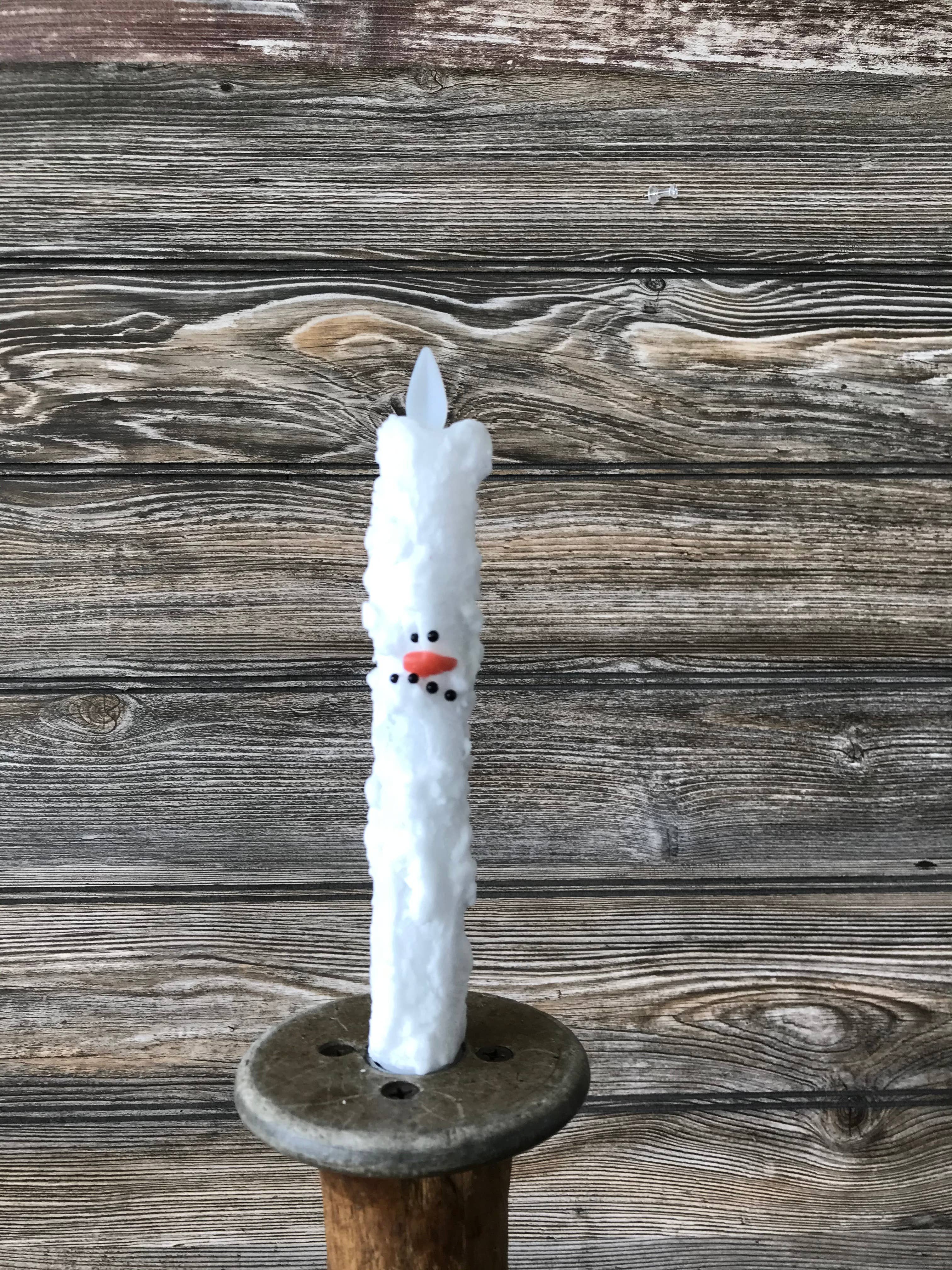 Snowman Bumpy White Taper Candle 7in 2 pack