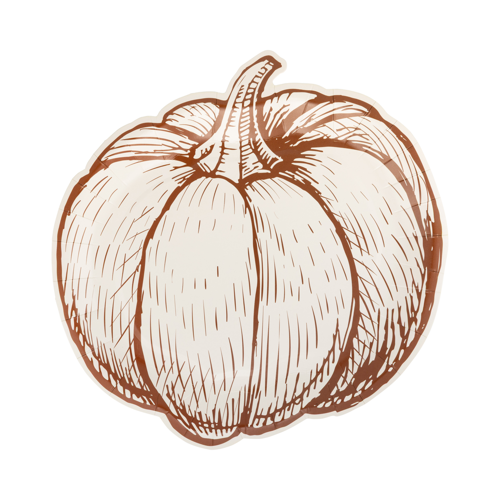 Pumpkin Line Art Shaped Paper Plates