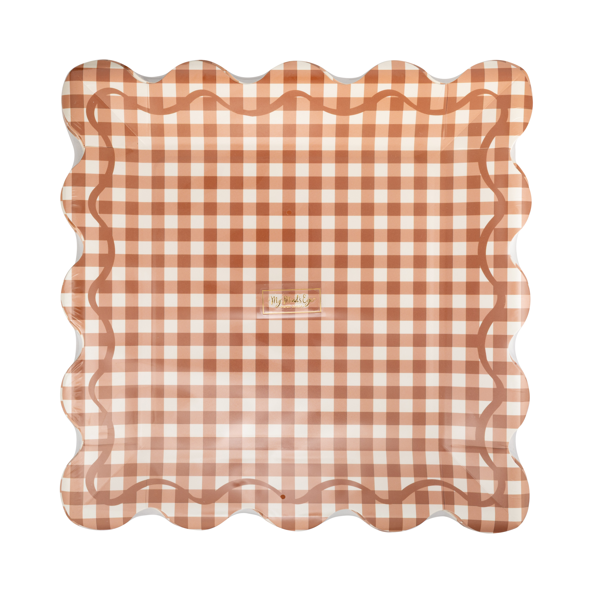 Rust Gingham Scalloped Sq. Paper Plates