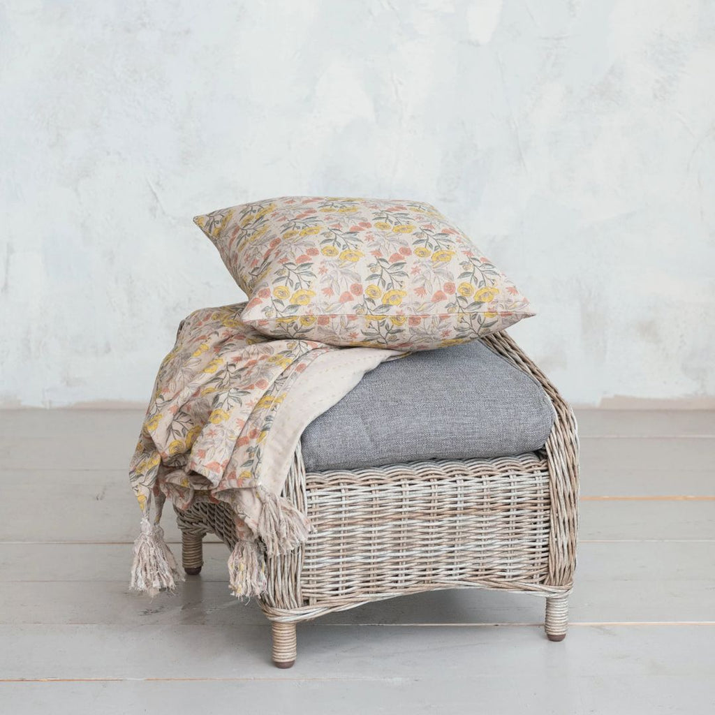 Chambray Printed Throw Pillow with Floral Pattern