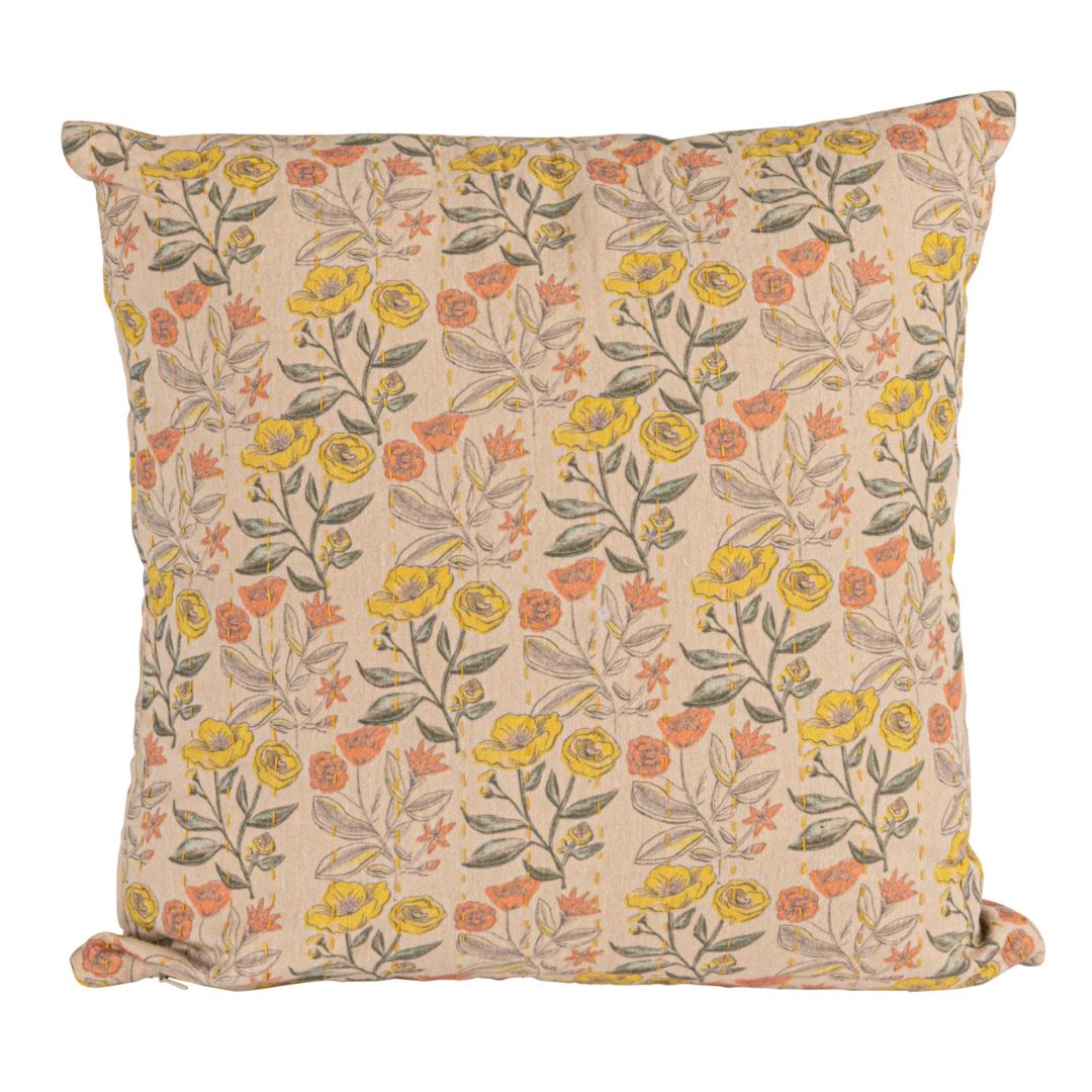 Chambray Printed Throw Pillow with Floral Pattern