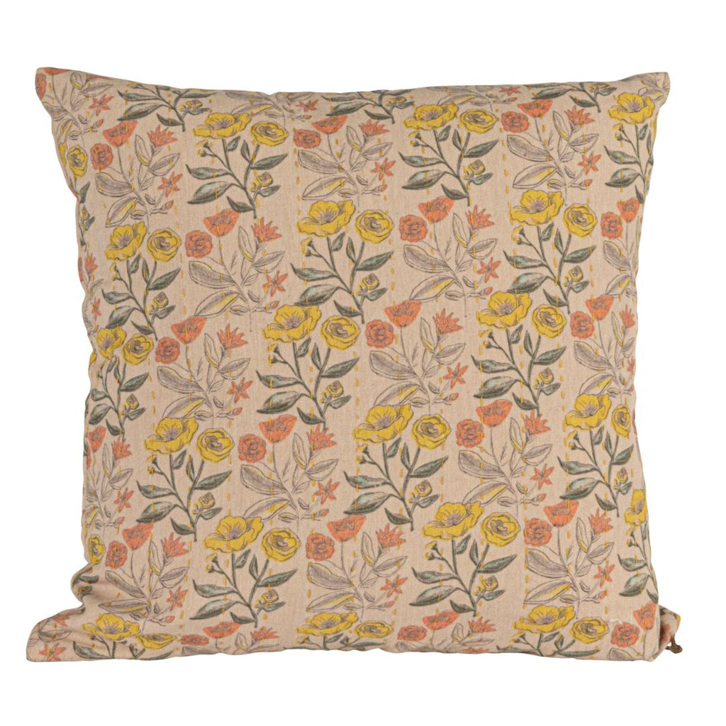 Chambray Printed Throw Pillow with Floral Pattern