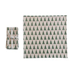 Stonewashed Cotton Printed Napkins with Christmas Tree Pattern - Set of 4