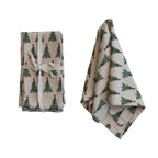 Stonewashed Cotton Printed Napkins with Christmas Tree Pattern - Set of 4