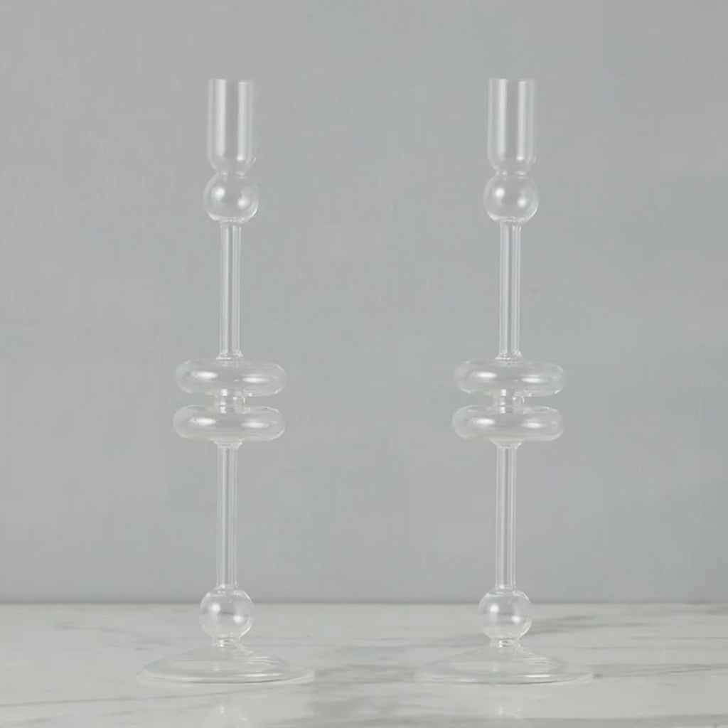 Clear Glass Candlestick - Large Candle Holder