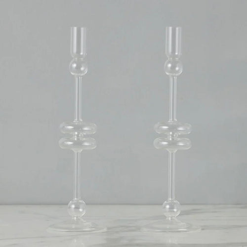 Clear Glass Candlestick - Large Candle Holder