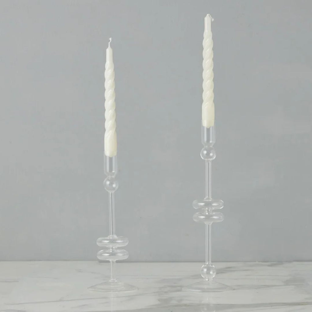 Clear Glass Candlestick - Large Candle Holder