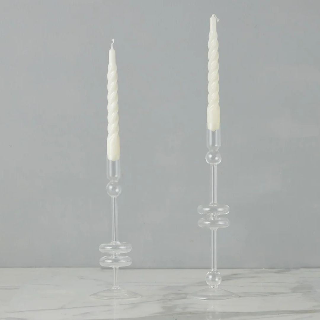 Clear Glass Candlestick - Large Candle Holder