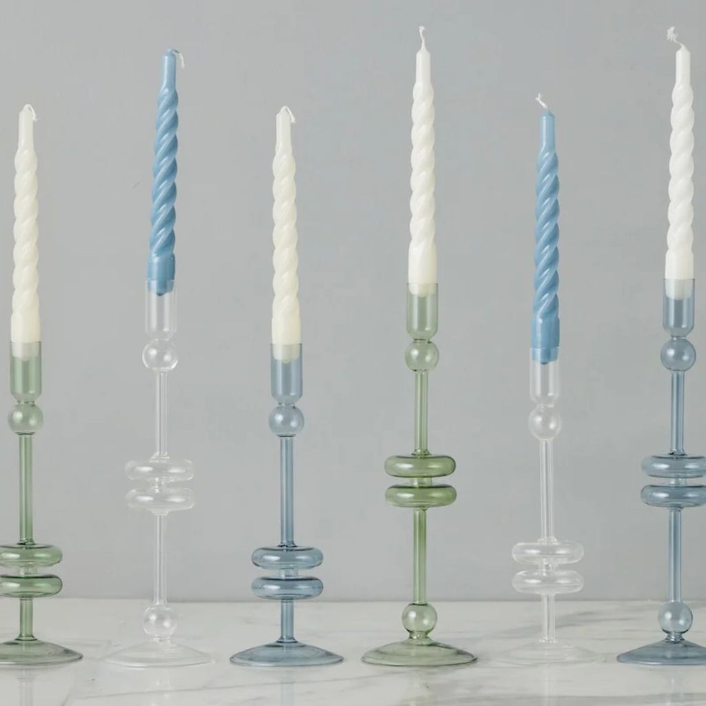 Clear Glass Candlestick - Large Candle Holder