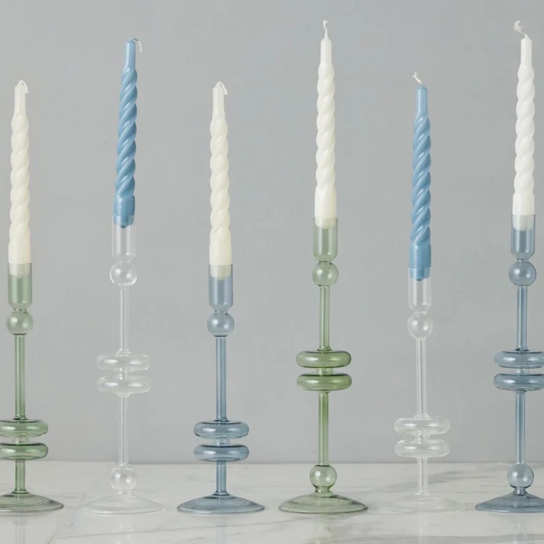 Clear Glass Candlestick - Large Candle Holder