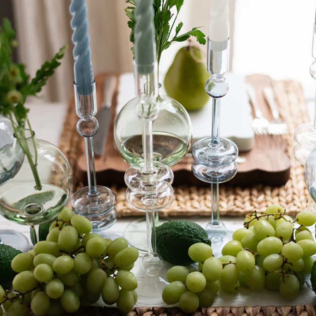 Clear Glass Candlestick - Large Candle Holder