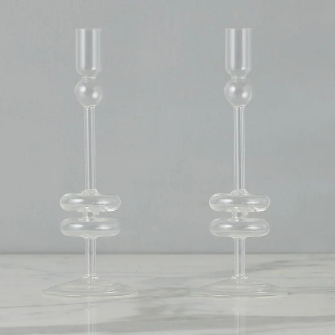 Clear Glass Candlestick - Medium Candle Holder