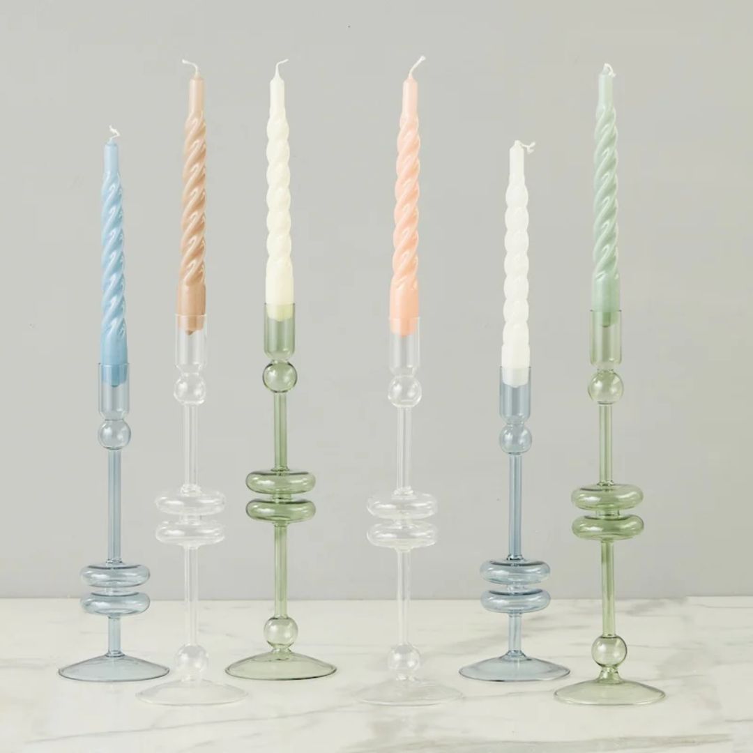 Clear Glass Candlestick - Medium Candle Holder