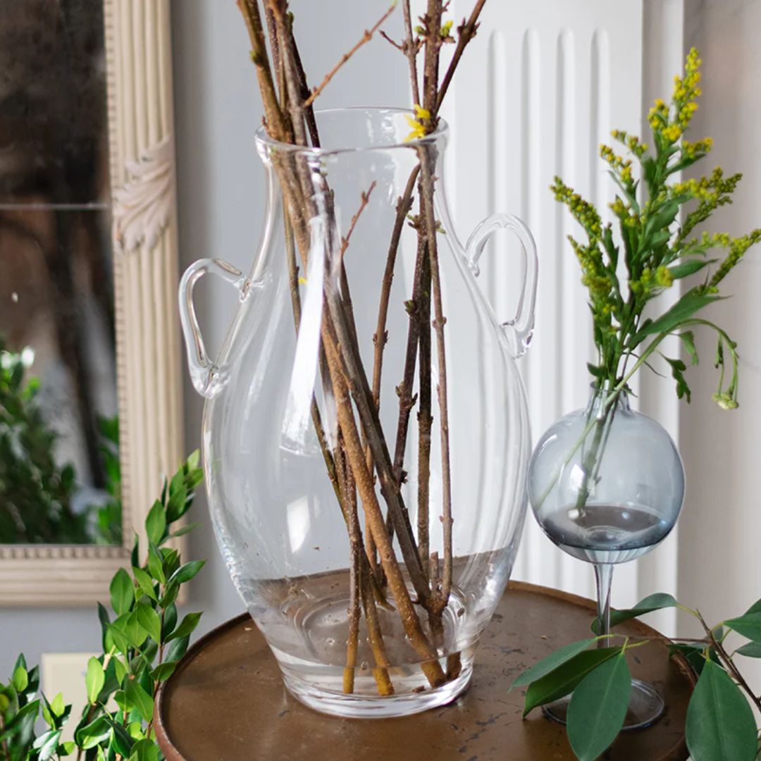 Clear Glass Amphora Flower Vase - Large