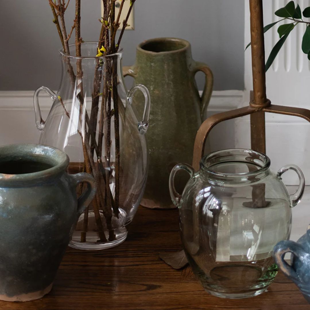 Clear Glass Amphora Flower Vase - Large