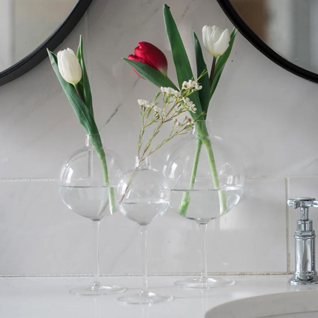 Clear Wine Glass Flower Vase - Medium