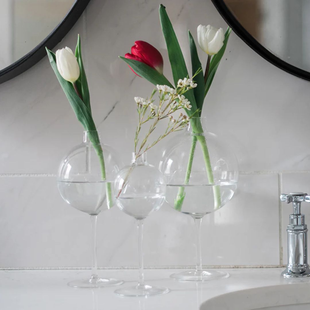 Clear Wine Glass Flower Vase - Medium