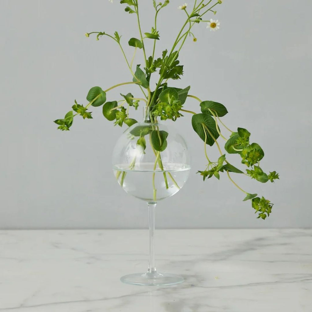 Clear Wine Glass Flower Vase - Medium