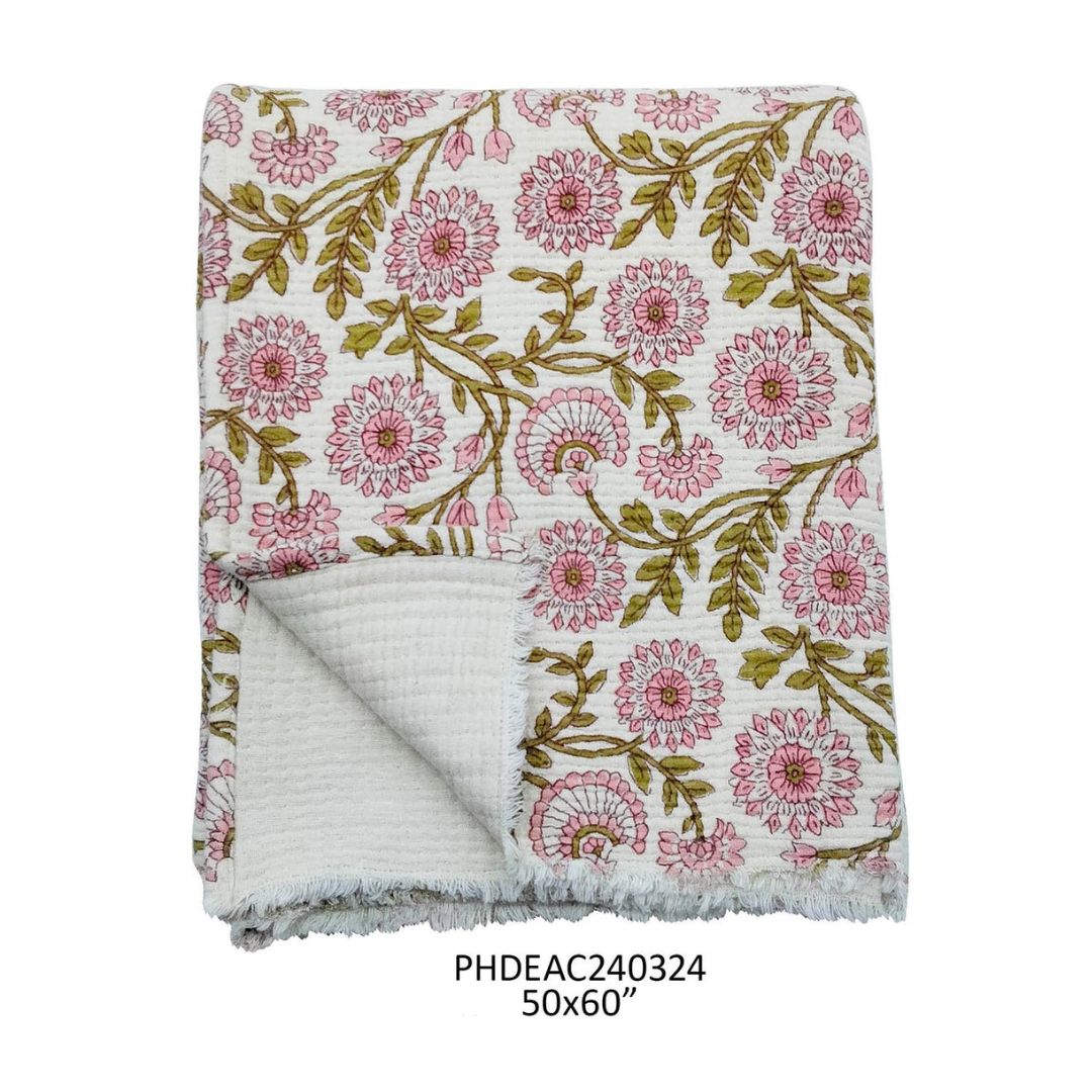 Clematis Botanical Print Cotton Throw