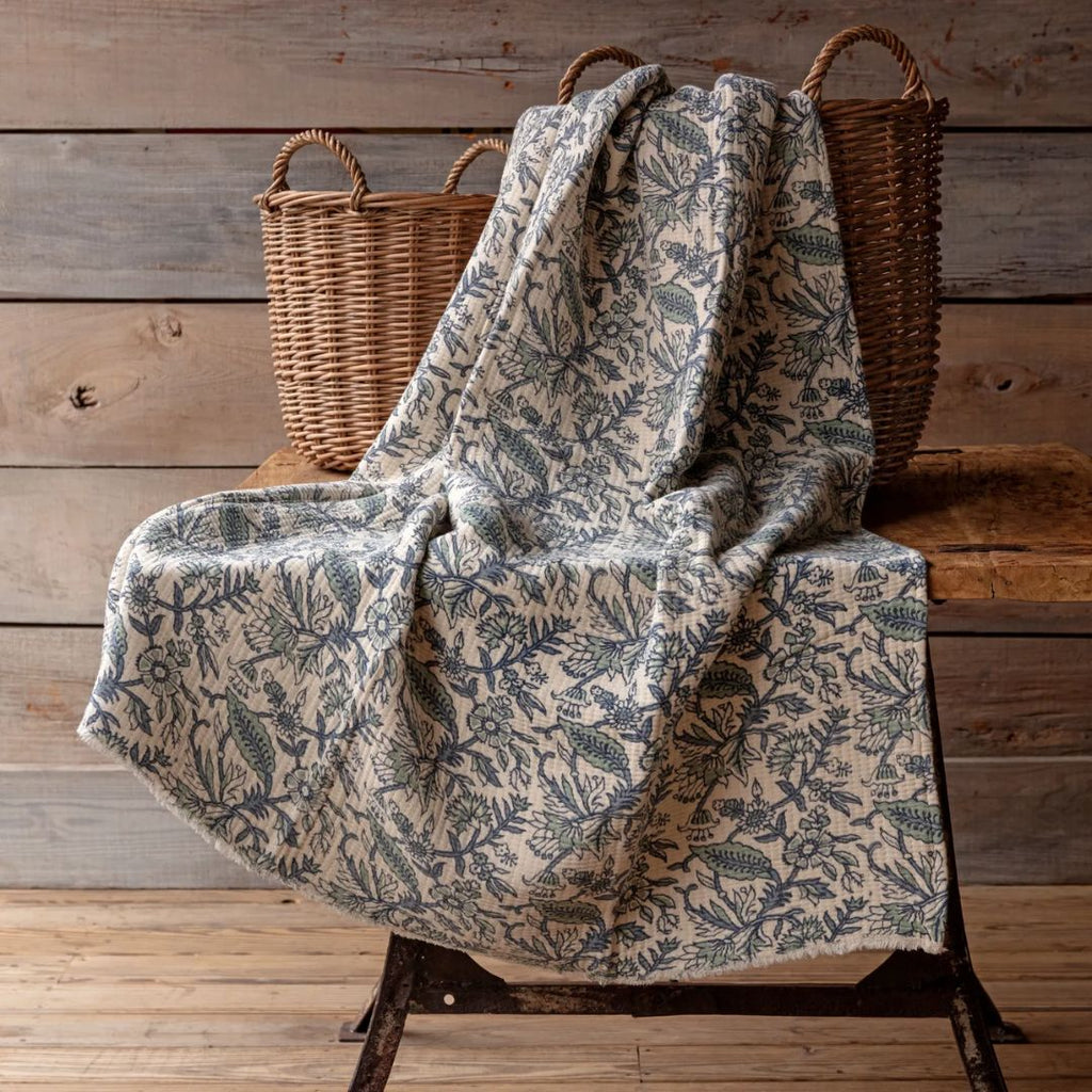 Cornflower Botanical Print Cotton Throw Blanket