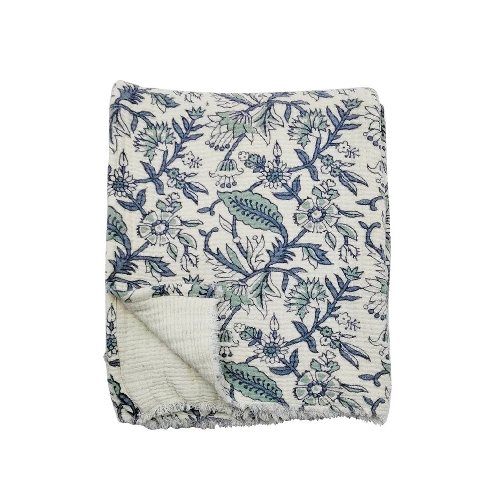 Cornflower Botanical Print Cotton Throw Blanket