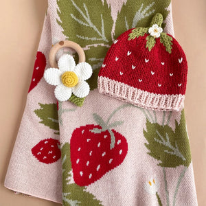 Cotton Addie Strawberry Baby Beanie - 0 to 3m