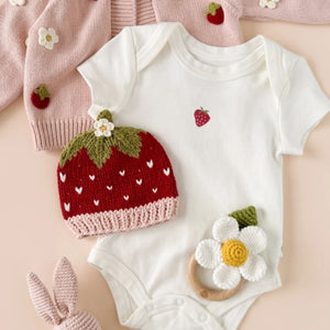 Cotton Addie Strawberry Baby Beanie - 0 to 3m