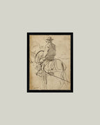 Man Riding a Horse Framed Antique Art