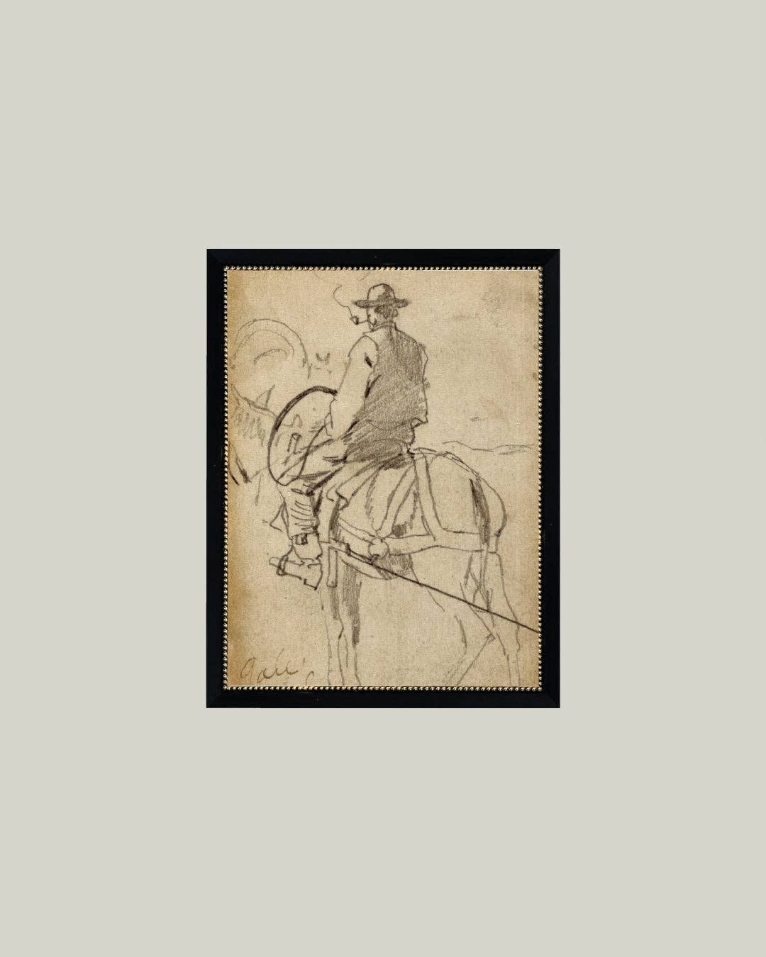 Man Riding a Horse Framed Antique Art