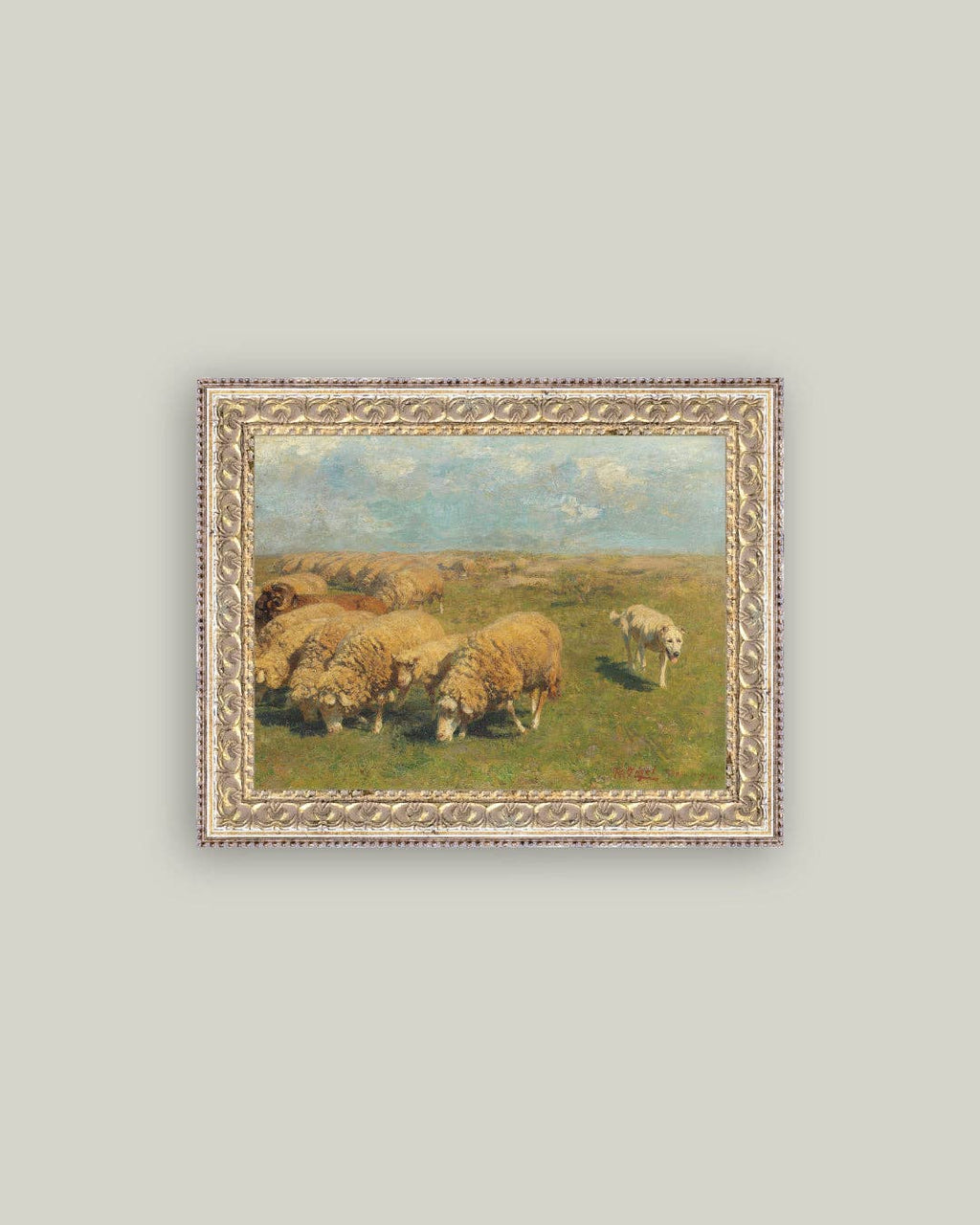 Sheep with Sheep Dog Framed Antique Art