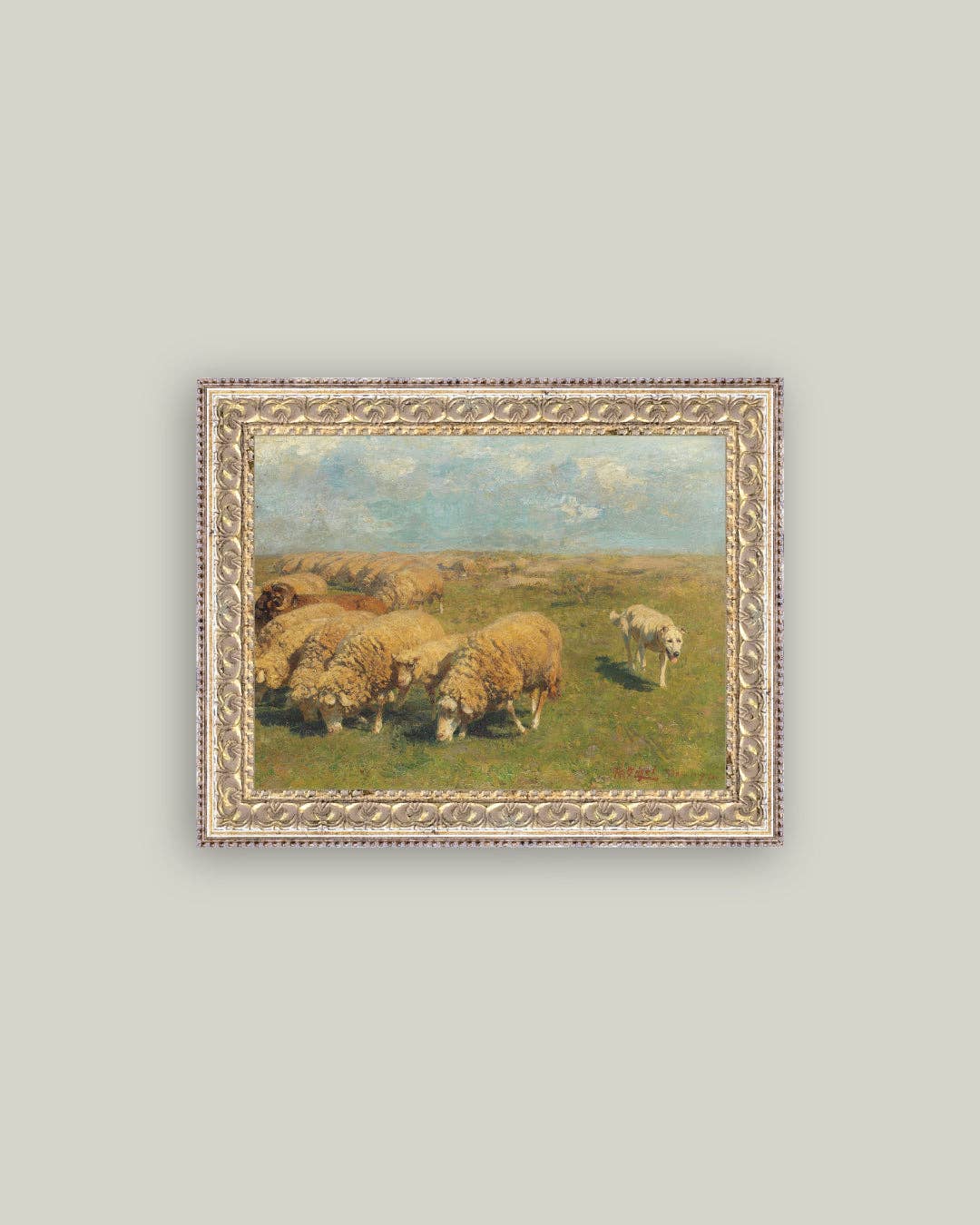 Sheep with Sheep Dog Framed Antique Art