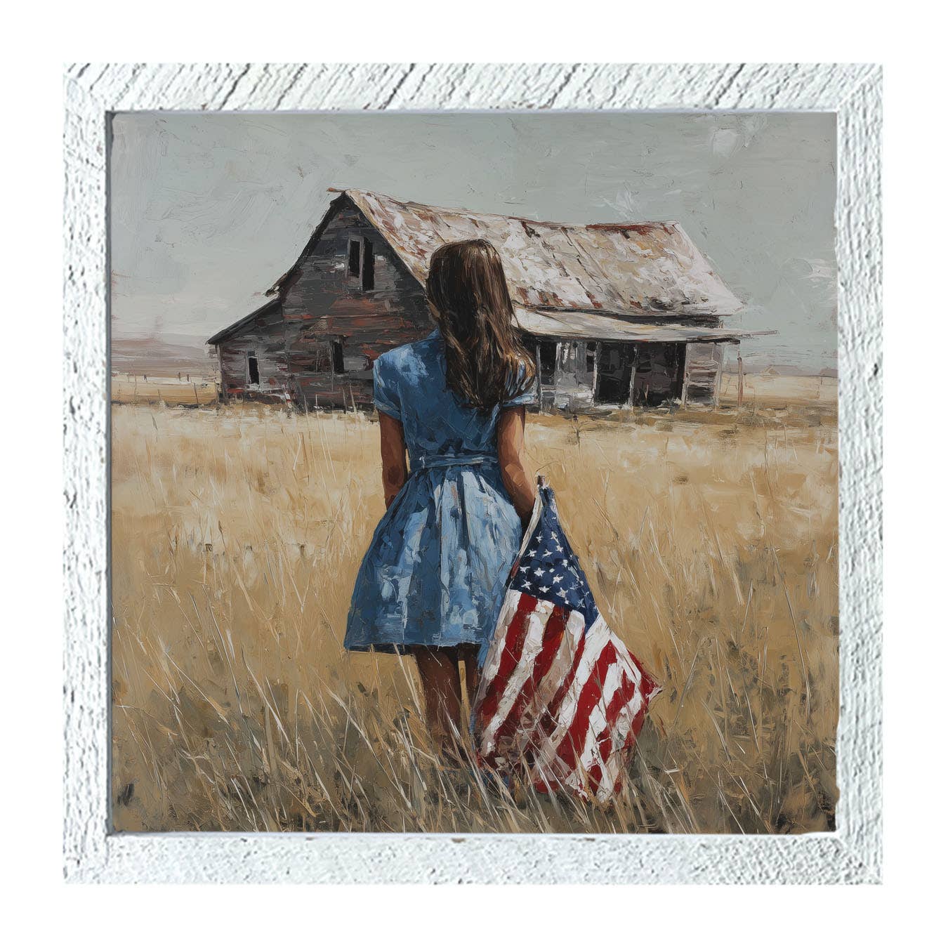 Child With Flag - Girl in Blue Dress