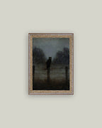 Black Cat in Night Framed Antique Art