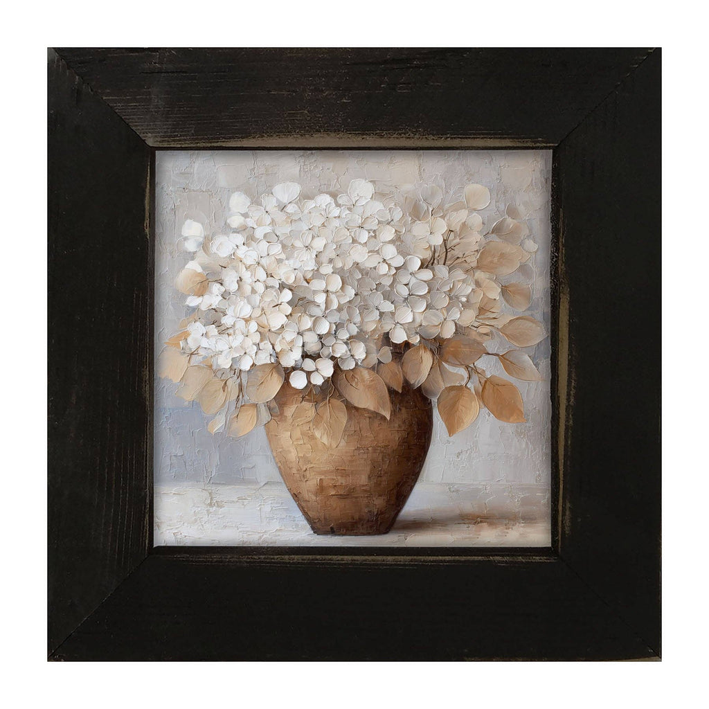 Copper Vase with White Hydrangeas