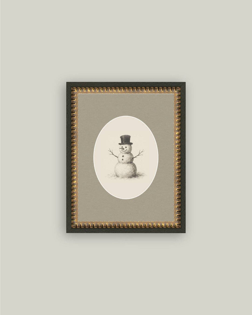 Oval Snowman Framed Antique Art