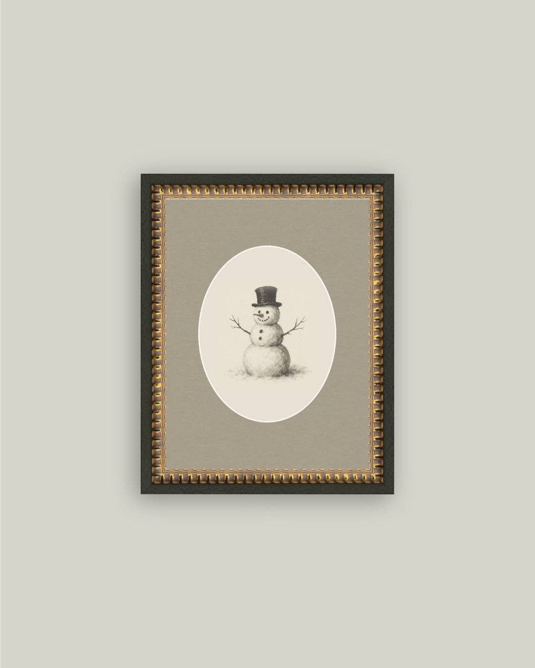 Oval Snowman Framed Antique Art