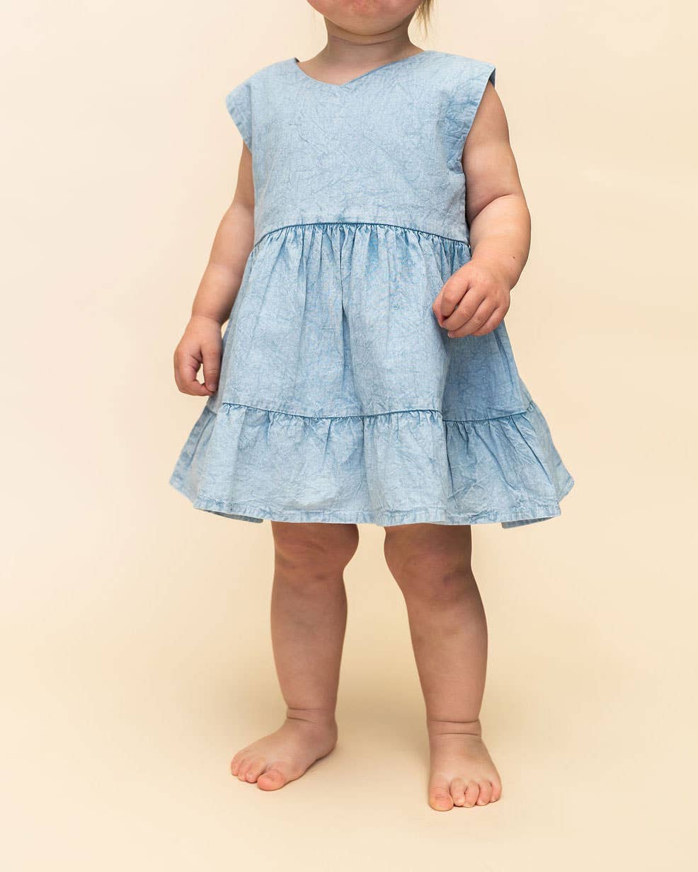 River Soft Hand-Dyed Denim Baby Dress + Bloomer