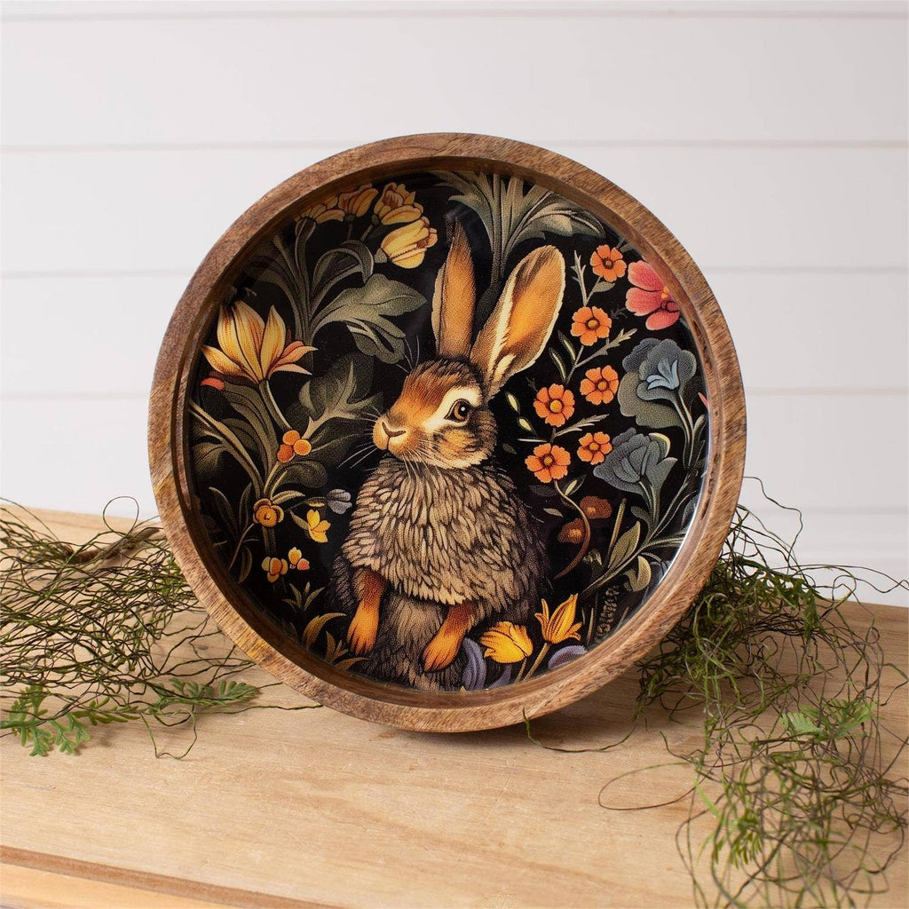 Floral Rabbit Round Enamel Tray